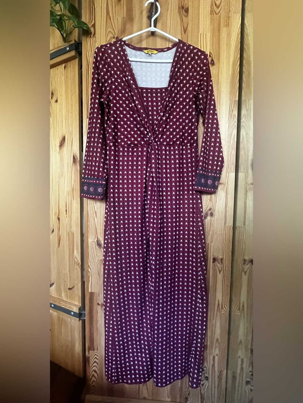 Global Desi Burgundy Patterned Long Sleeve Maxi Dress (size S)